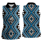 New Zealand Kikorangi Taniko Motifs Women Sleeveless Polo Shirt Maori Poi Dance Costume Inspired