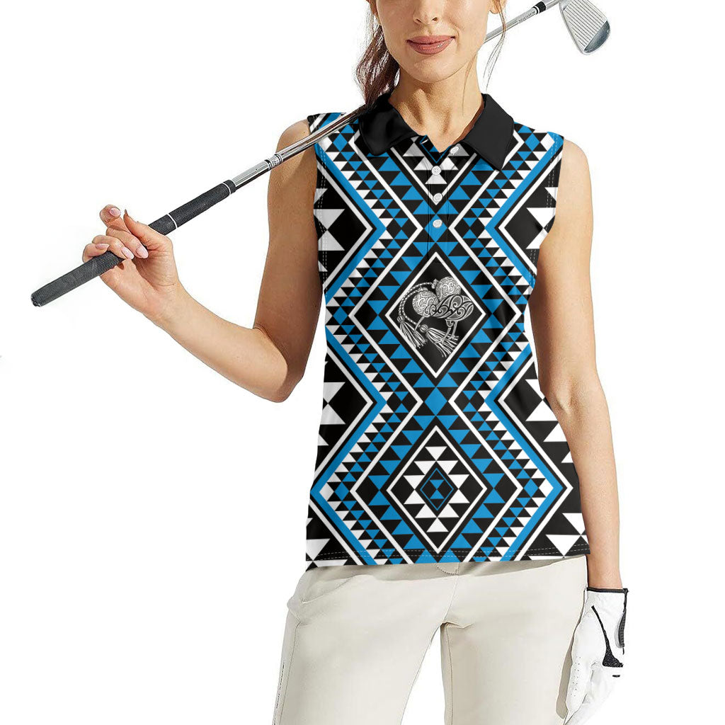New Zealand Kikorangi Taniko Motifs Women Sleeveless Polo Shirt Maori Poi Dance Costume Inspired