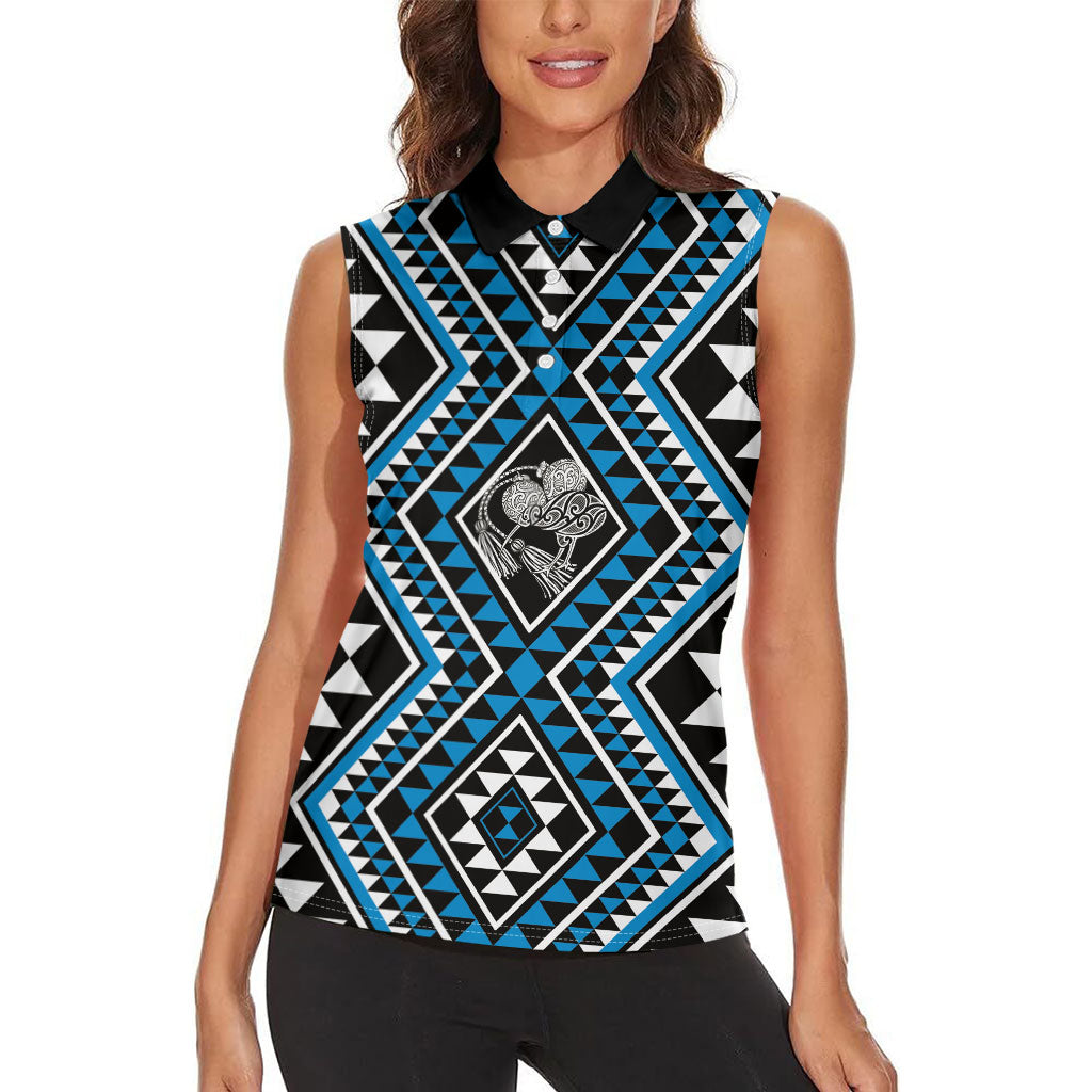 New Zealand Kikorangi Taniko Motifs Women Sleeveless Polo Shirt Maori Poi Dance Costume Inspired