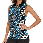 New Zealand Kikorangi Taniko Motifs Women Sleeveless Polo Shirt Maori Poi Dance Costume Inspired