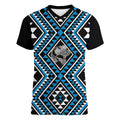 New Zealand Kikorangi Taniko Motifs Women V-Neck T-Shirt Maori Poi Dance Costume Inspired