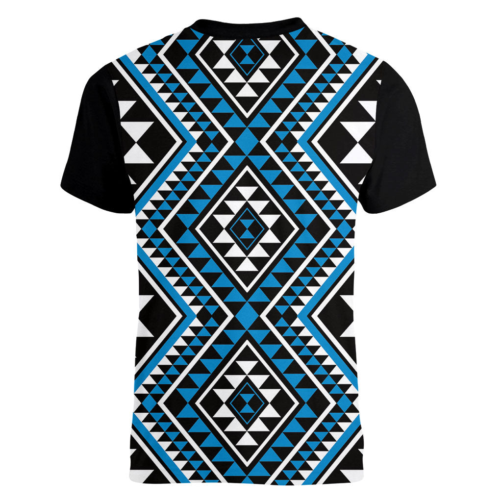 New Zealand Kikorangi Taniko Motifs Women V-Neck T-Shirt Maori Poi Dance Costume Inspired