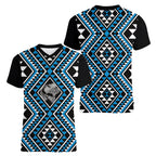 New Zealand Kikorangi Taniko Motifs Women V-Neck T-Shirt Maori Poi Dance Costume Inspired