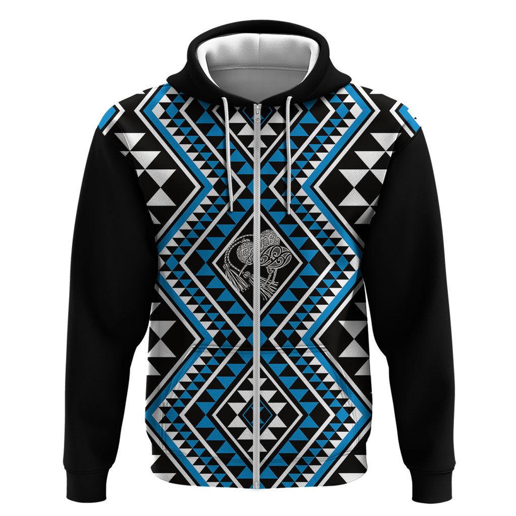 New Zealand Kikorangi Taniko Motifs Zip Hoodie Maori Poi Dance Costume Inspired