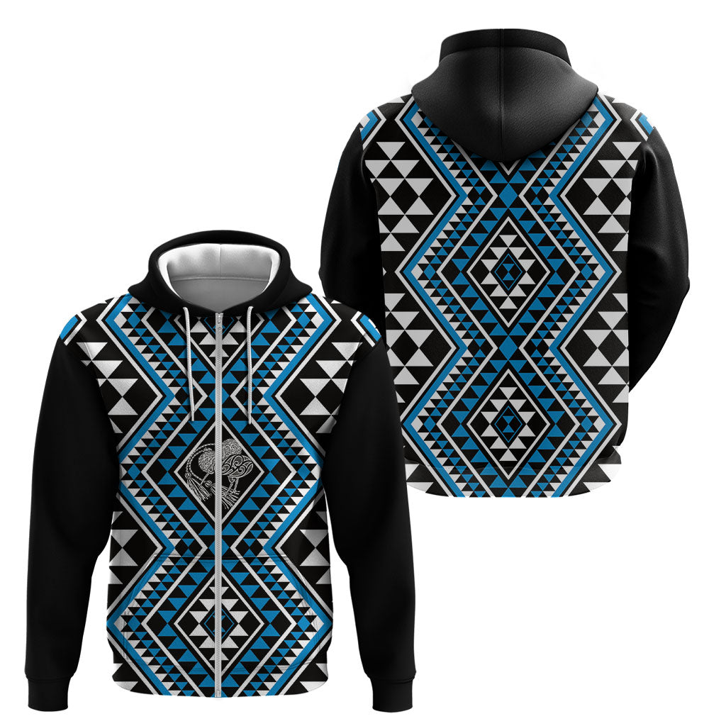 New Zealand Kikorangi Taniko Motifs Zip Hoodie Maori Poi Dance Costume Inspired