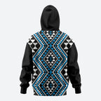 New Zealand Kikorangi Taniko Motifs Zip Hoodie Maori Poi Dance Costume Inspired