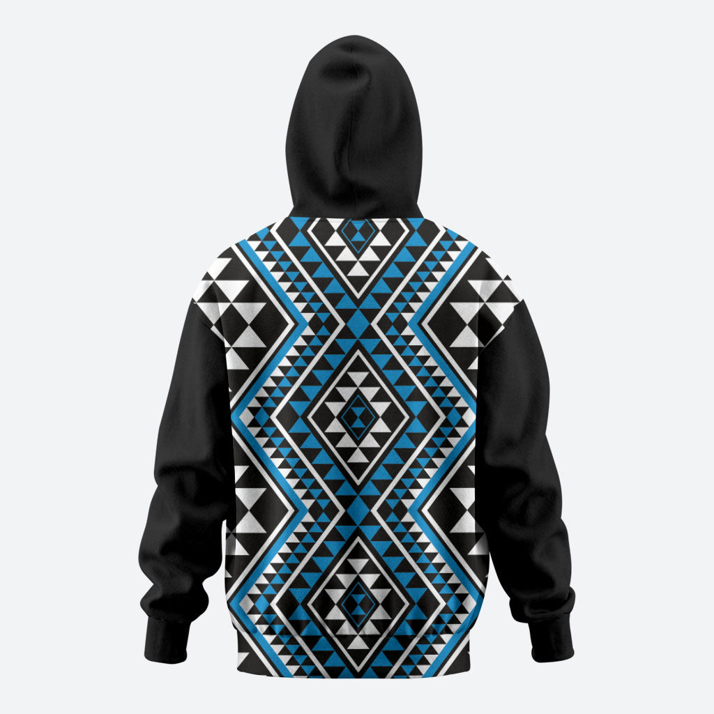 New Zealand Kikorangi Taniko Motifs Zip Hoodie Maori Poi Dance Costume Inspired