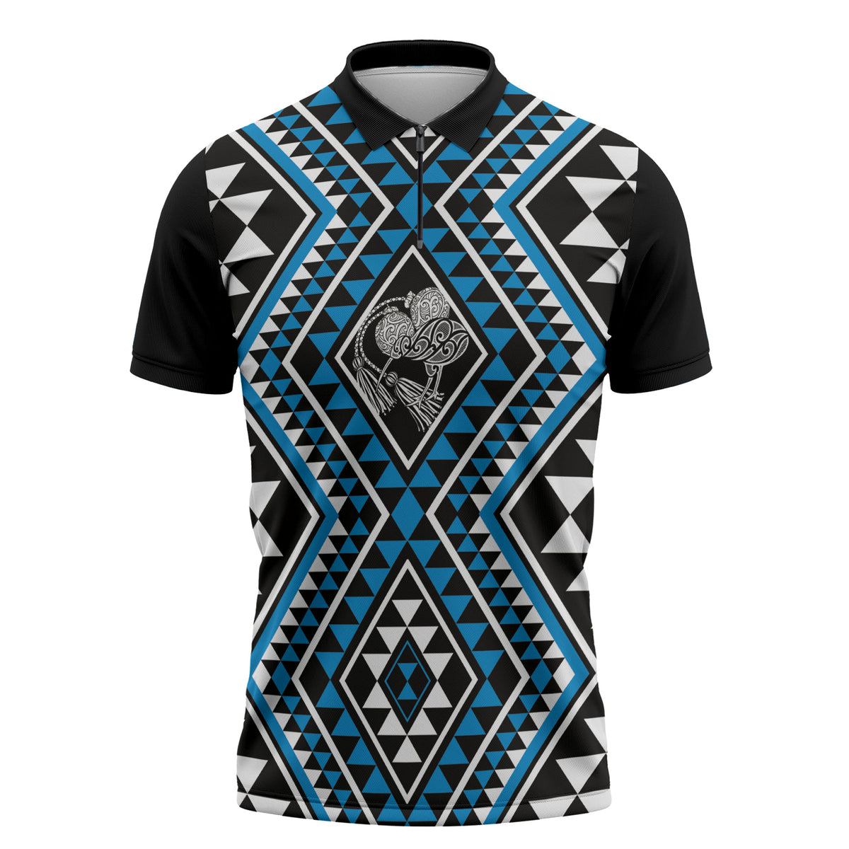 New Zealand Kikorangi Taniko Motifs Zipper Polo Shirt Maori Poi Dance Costume Inspired