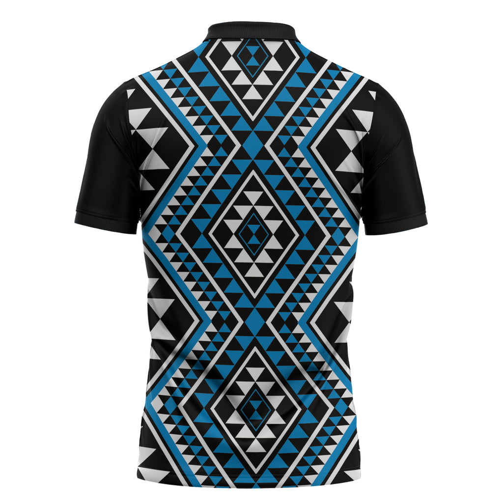 New Zealand Kikorangi Taniko Motifs Zipper Polo Shirt Maori Poi Dance Costume Inspired