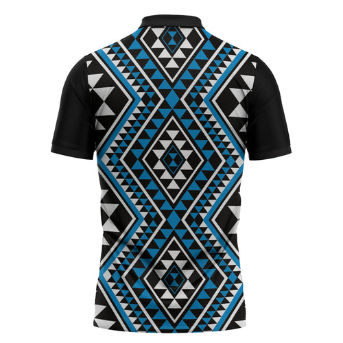 New Zealand Kikorangi Taniko Motifs Zipper Polo Shirt Maori Poi Dance Costume Inspired