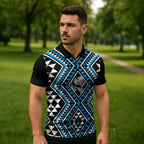 New Zealand Kikorangi Taniko Motifs Zipper Polo Shirt Maori Poi Dance Costume Inspired