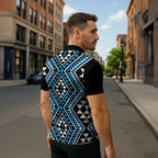 New Zealand Kikorangi Taniko Motifs Zipper Polo Shirt Maori Poi Dance Costume Inspired