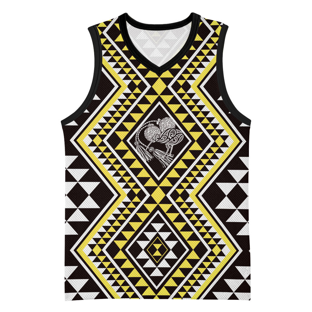 New Zealand Kowhai Taniko Motifs Basketball Jersey Maori Poi Dance Costume Inspired