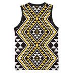 New Zealand Kowhai Taniko Motifs Basketball Jersey Maori Poi Dance Costume Inspired