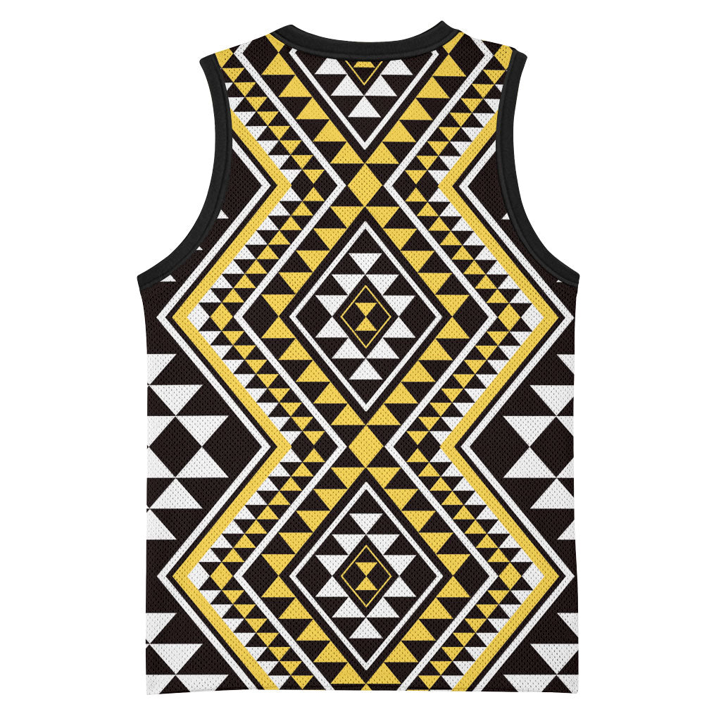New Zealand Kowhai Taniko Motifs Basketball Jersey Maori Poi Dance Costume Inspired