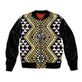 New Zealand Kowhai Taniko Motifs Bomber Jacket Maori Poi Dance Costume Inspired