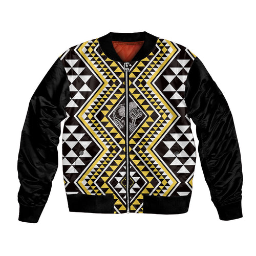 New Zealand Kowhai Taniko Motifs Bomber Jacket Maori Poi Dance Costume Inspired