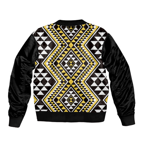 New Zealand Kowhai Taniko Motifs Bomber Jacket Maori Poi Dance Costume Inspired