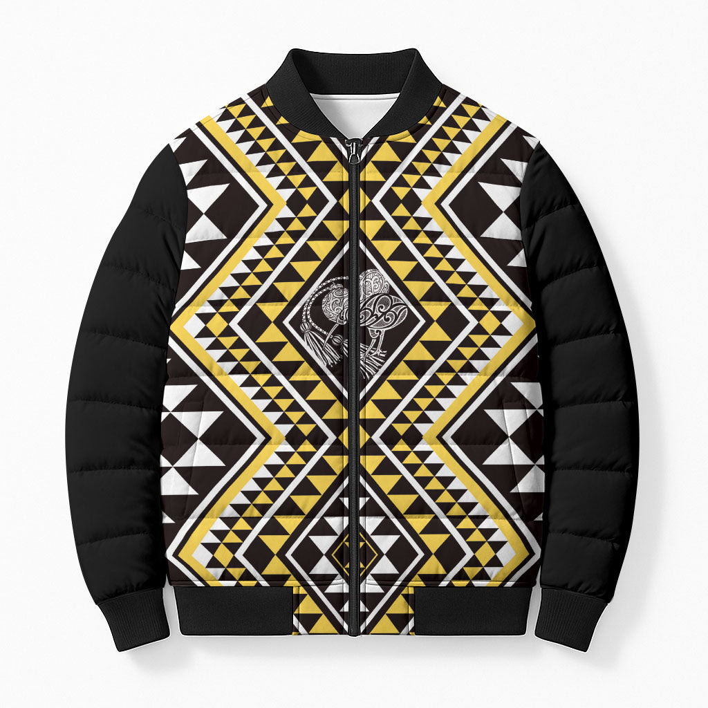 New Zealand Kowhai Taniko Motifs Bomber Puffer Jacket Maori Poi Dance Costume Inspired