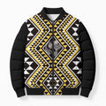 New Zealand Kowhai Taniko Motifs Bomber Puffer Jacket Maori Poi Dance Costume Inspired