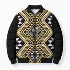 New Zealand Kowhai Taniko Motifs Bomber Puffer Jacket Maori Poi Dance Costume Inspired