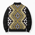New Zealand Kowhai Taniko Motifs Bomber Puffer Jacket Maori Poi Dance Costume Inspired