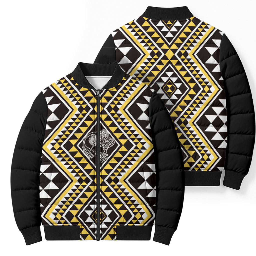 New Zealand Kowhai Taniko Motifs Bomber Puffer Jacket Maori Poi Dance Costume Inspired