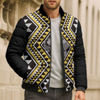 New Zealand Kowhai Taniko Motifs Bomber Puffer Jacket Maori Poi Dance Costume Inspired