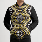 New Zealand Kowhai Taniko Motifs Bomber Puffer Jacket Maori Poi Dance Costume Inspired
