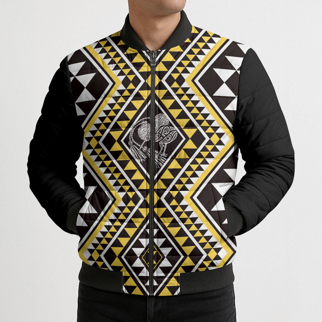 New Zealand Kowhai Taniko Motifs Bomber Puffer Jacket Maori Poi Dance Costume Inspired