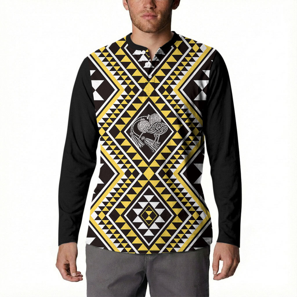 New Zealand Kowhai Taniko Motifs Button Sweatshirt Maori Poi Dance Costume Inspired