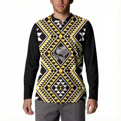 New Zealand Kowhai Taniko Motifs Button Sweatshirt Maori Poi Dance Costume Inspired