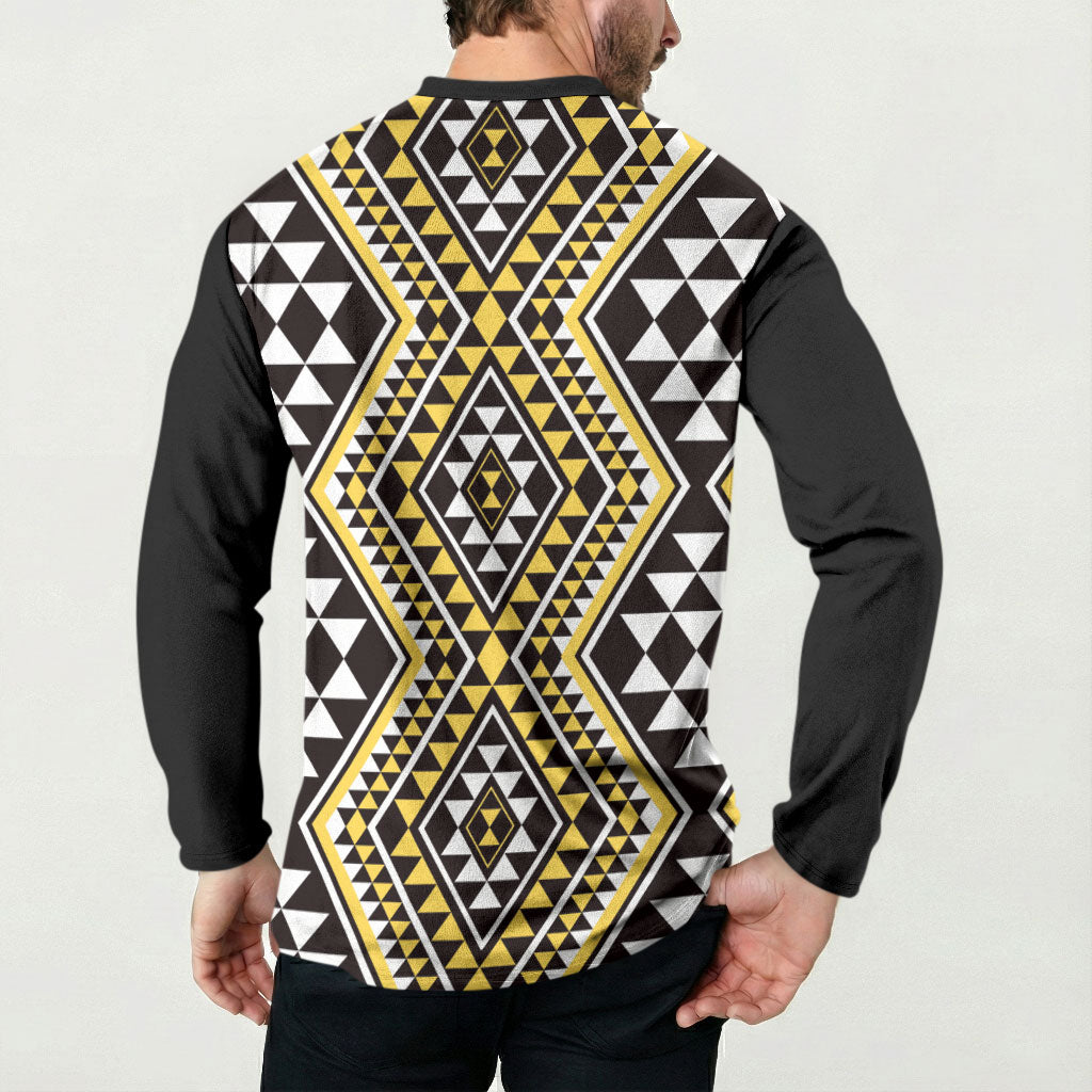 New Zealand Kowhai Taniko Motifs Button Sweatshirt Maori Poi Dance Costume Inspired