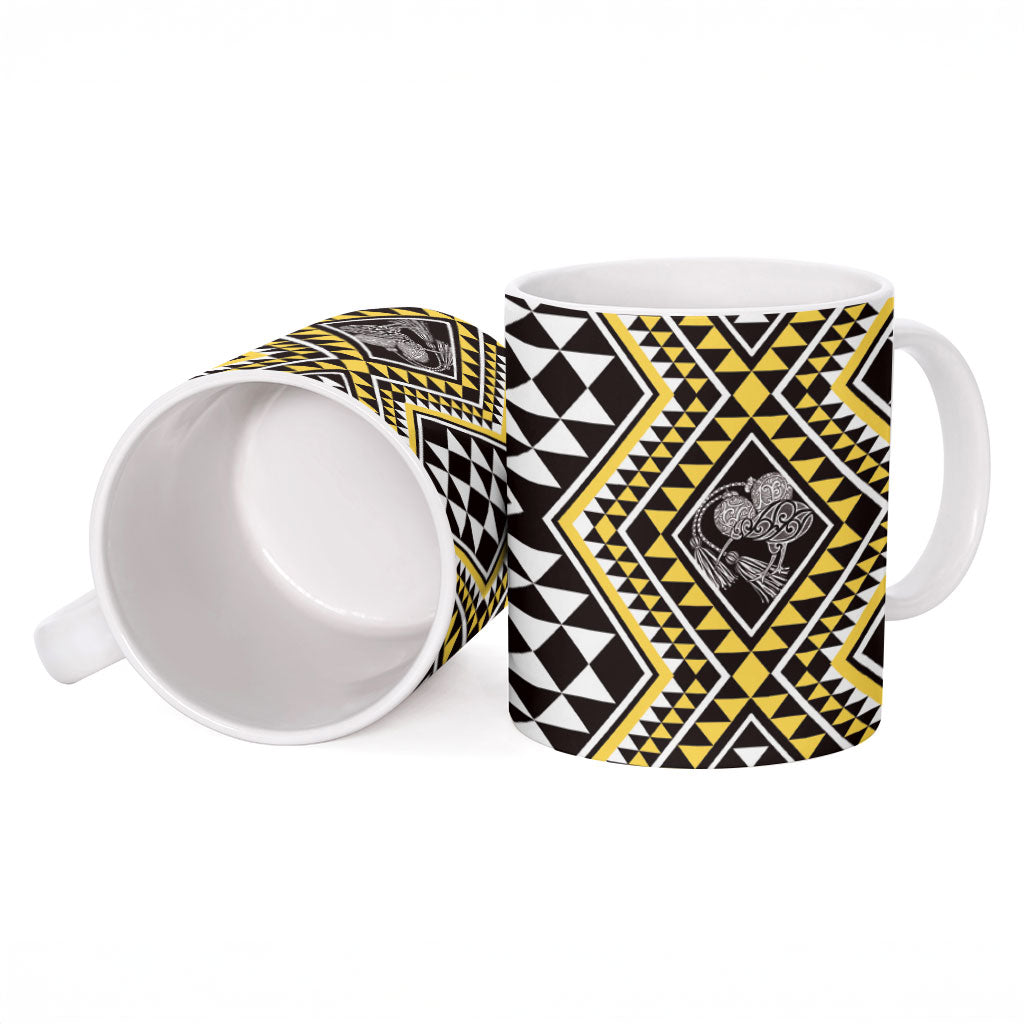 New Zealand Kowhai Taniko Motifs Ceramic Mug Maori Poi Dance Costume Inspired