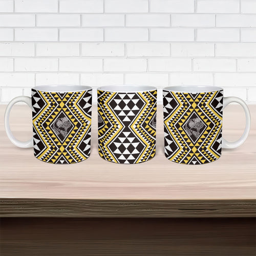 New Zealand Kowhai Taniko Motifs Ceramic Mug Maori Poi Dance Costume Inspired
