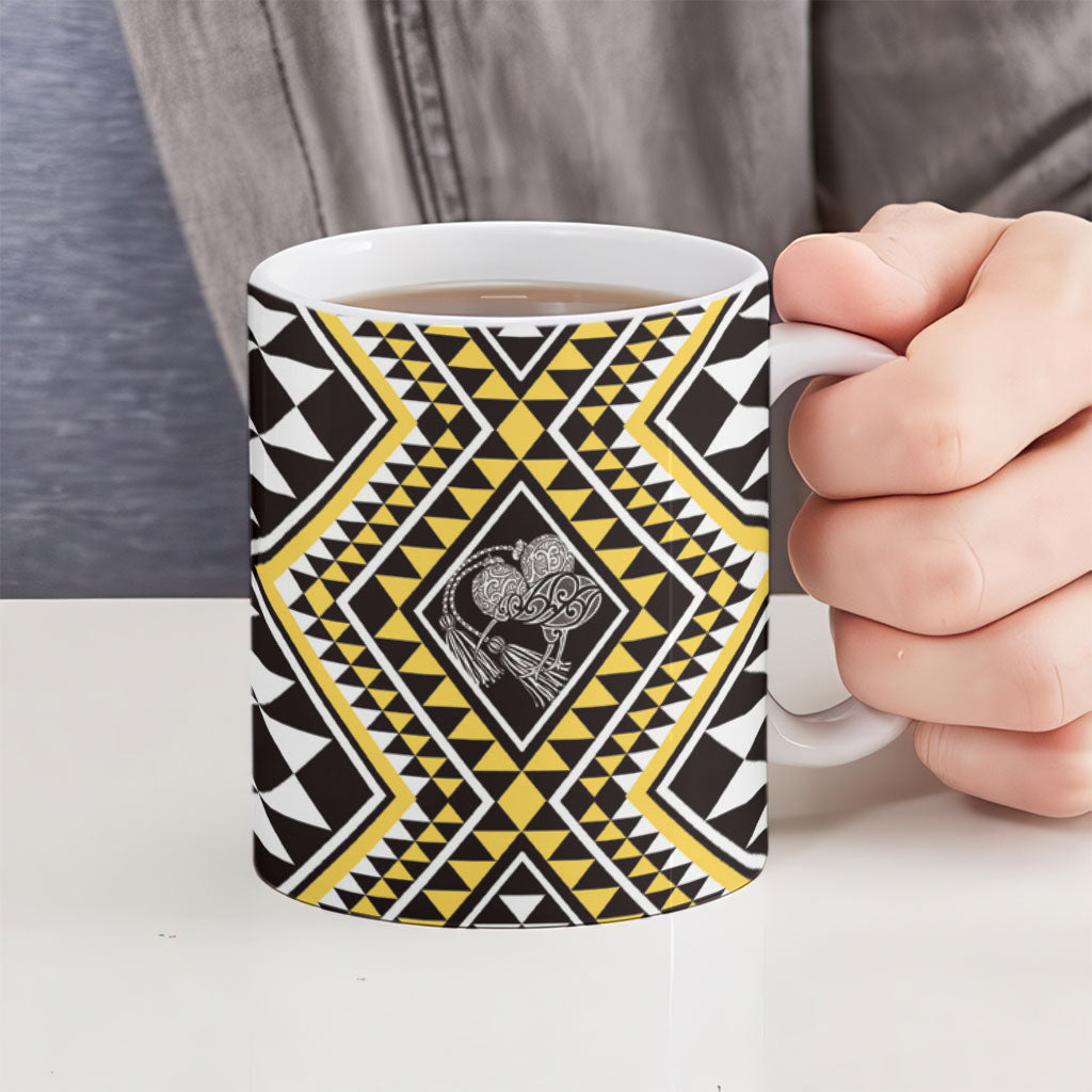 New Zealand Kowhai Taniko Motifs Ceramic Mug Maori Poi Dance Costume Inspired