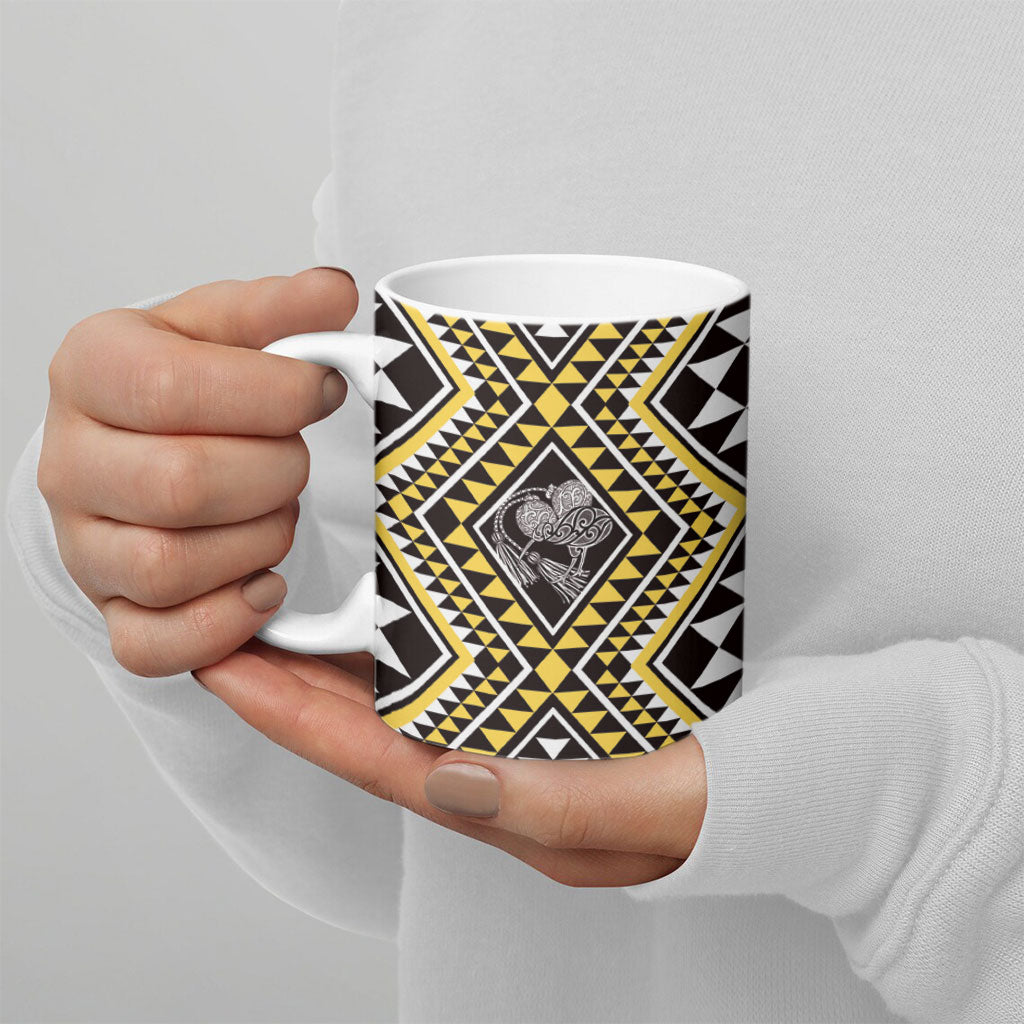 New Zealand Kowhai Taniko Motifs Ceramic Mug Maori Poi Dance Costume Inspired
