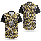 New Zealand Kowhai Taniko Motifs Couples Matching Mermaid Dress and Hawaiian Shirt Maori Poi Dance Costume Inspired