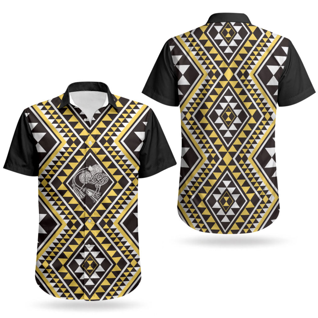New Zealand Kowhai Taniko Motifs Couples Matching Off Shoulder Maxi Dress and Hawaiian Shirt Maori Poi Dance Costume Inspired
