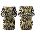 New Zealand Kowhai Taniko Motifs Couples Matching Off Shoulder Short Dress and Long Sleeve Button Shirt Maori Poi Dance Costume Inspired