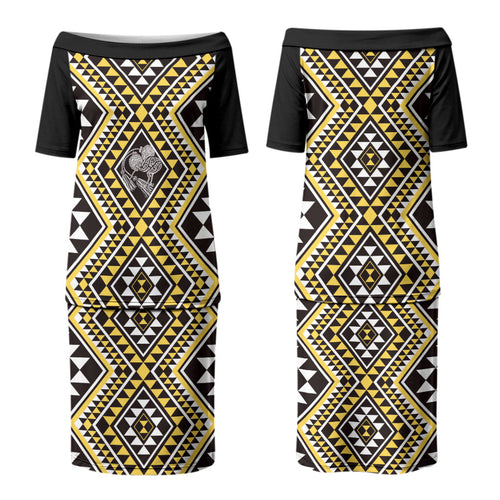 New Zealand Kowhai Taniko Motifs Couples Matching Puletasi and Hawaiian Shirt Maori Poi Dance Costume Inspired