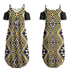 New Zealand Kowhai Taniko Motifs Couples Matching Summer Maxi Dress and Hawaiian Shirt Maori Poi Dance Costume Inspired