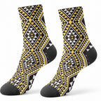 New Zealand Kowhai Taniko Motifs Crew Socks Maori Poi Dance Costume Inspired