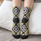 New Zealand Kowhai Taniko Motifs Crew Socks Maori Poi Dance Costume Inspired