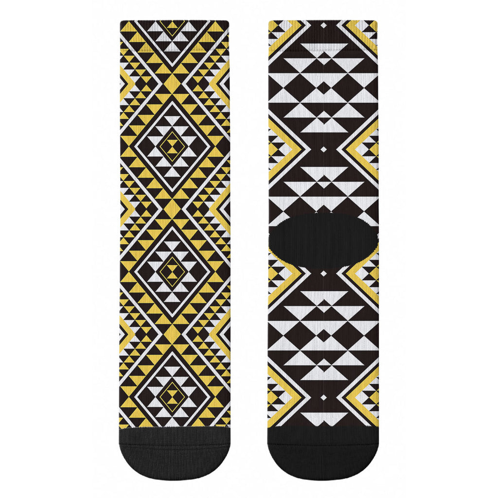 New Zealand Kowhai Taniko Motifs Crew Socks Maori Poi Dance Costume Inspired