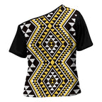 New Zealand Kowhai Taniko Motifs Cross Shoulder Shirt Maori Poi Dance Costume Inspired