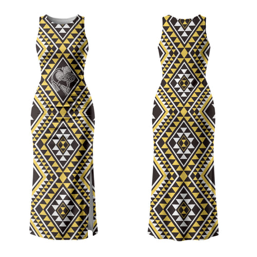 New Zealand Kowhai Taniko Motifs Family Matching Tank Maxi Dress and Hawaiian Shirt Maori Poi Dance Costume Inspired