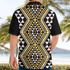 New Zealand Kowhai Taniko Motifs Hawaiian Shirt Maori Poi Dance Costume Inspired