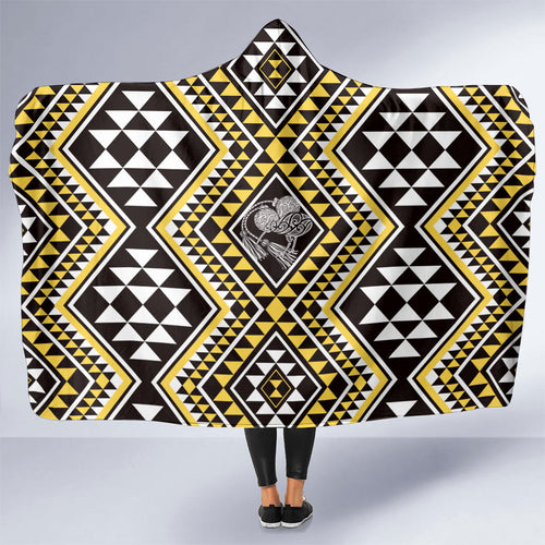 New Zealand Kowhai Taniko Motifs Hooded Blanket Maori Poi Dance Costume Inspired