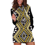 New Zealand Kowhai Taniko Motifs Hoodie Dress Maori Poi Dance Costume Inspired